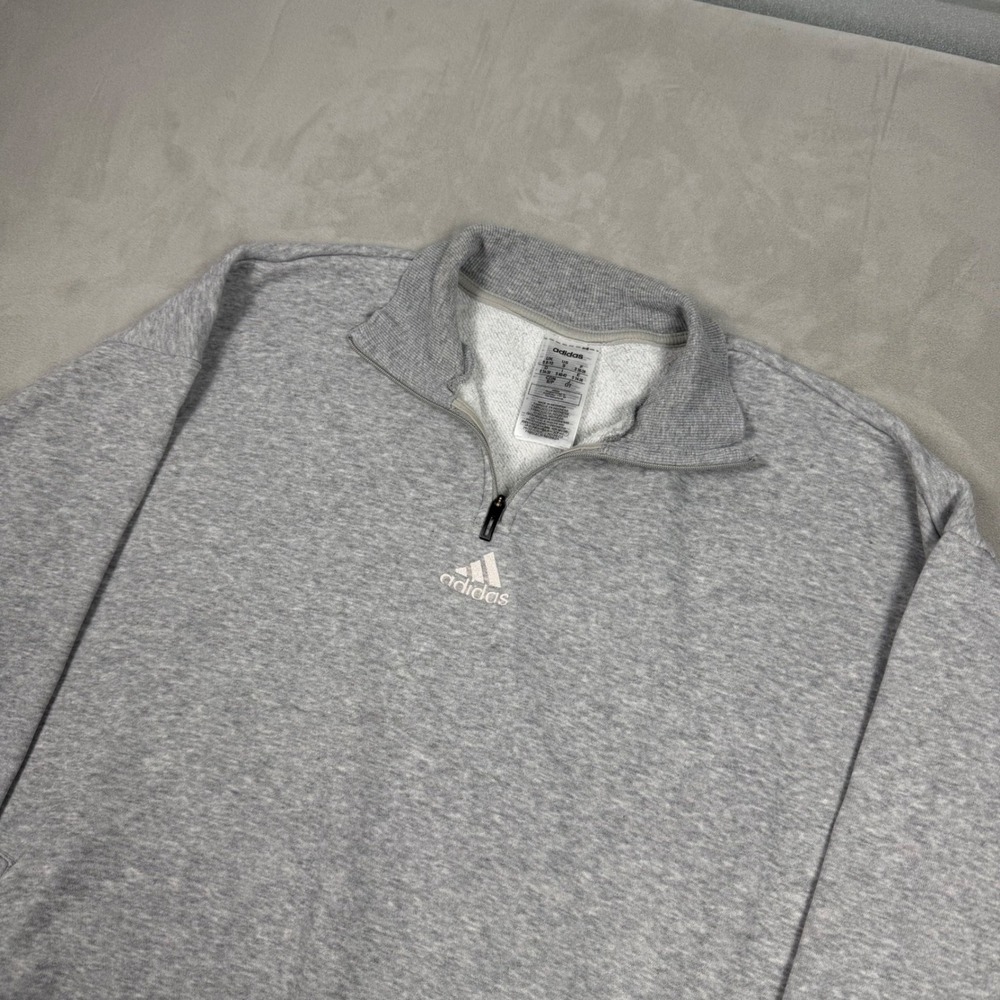 Y2K Mens Adidas Quarter Zip Embroidered Center Logo Sweatshirt Grey Small - Picture 2 of 7